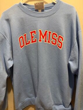 Champion Light Blue Ole Miss Crewneck Sweatshirt with Red Lettering
